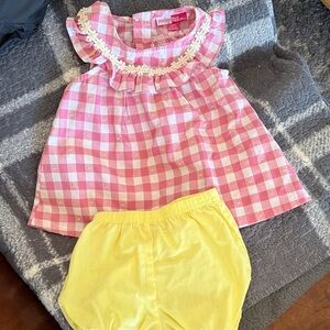 Penelope Mack Pink Gingham Top with Yellow Floral Accents 12 m